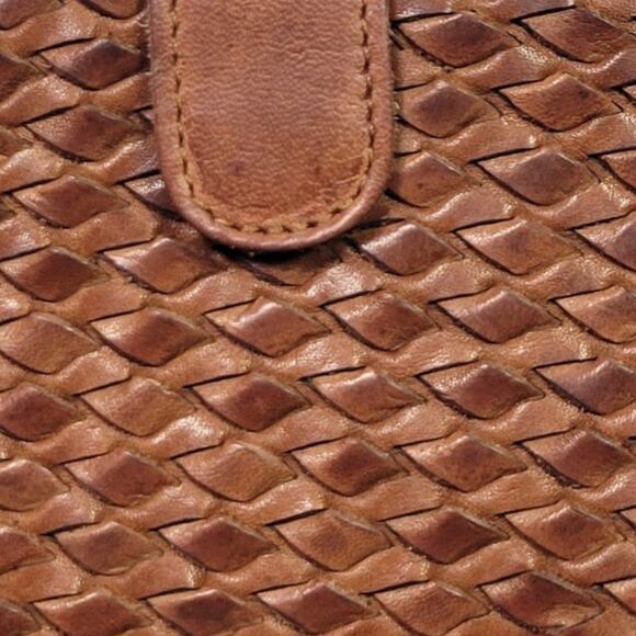 Vilenca Holland Wallet Brown Cognac Leather Woven Soft Slots Basketweave Bifold - Picture 4 of 15